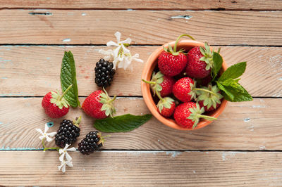 Close-up of fruits on wooden table