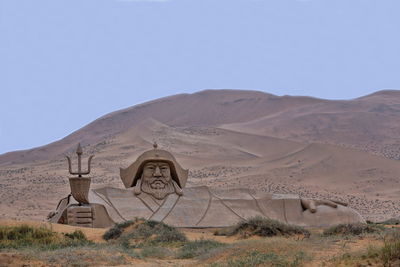 1051 statue of genghis-chinggis khan.  badain e.lake-badain jaran area gobi desert. nei mongol-china