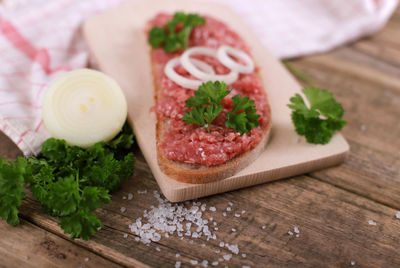 High angle view of food on table