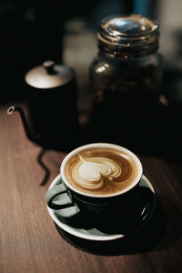 High angle view of coffee on table