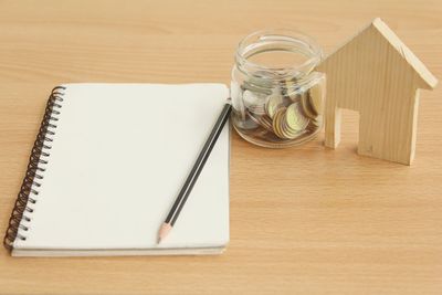 High angle view of glasses on table