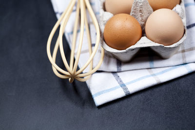 High angle view of eggs on table