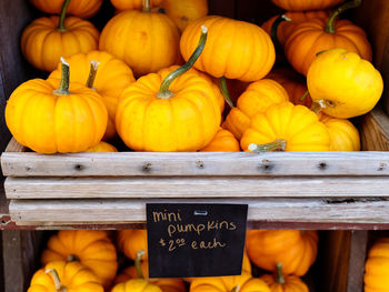 Pumpkins for sale at market stall