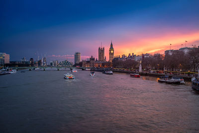 View of cityscape at dusk