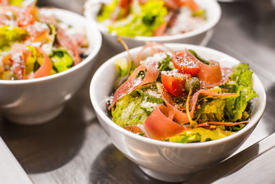 High angle view of food in bowl on table