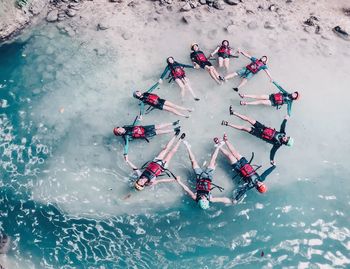 High angle view of people in water