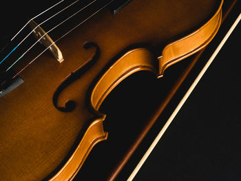 Cropped image of violin against black background