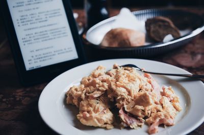 High angle view of meal served in plate