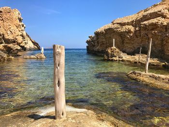 Scenic view of sea against clear blue sky