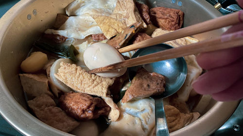 High angle view of food in bowl