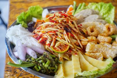 Close-up of meal served in plate