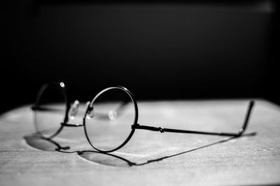 Close-up of eyeglasses on table