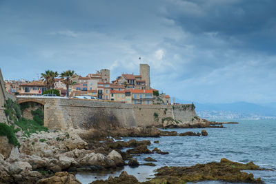 The old town of antibes and its protective sea wall, côte d'azur, provence, france.