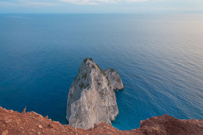 Top view of the two white limestone cliffs of misithres, zakynthos island, greece