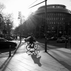 People and vehicles on city street