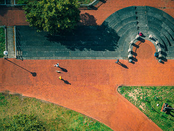 High angle view of pedestrians in park