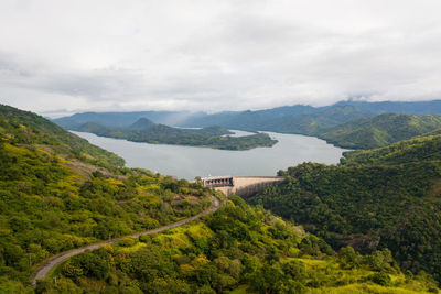 Aerial view of victoria dam, the tallest the largest hydroelectric power station in sri lanka