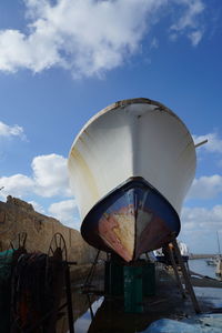 Low angle view of ship against sky