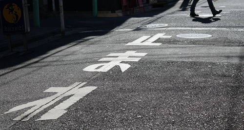 The letters on the stop sign written on the road surface of the japan roadway