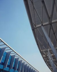 Low angle view of modern building against clear sky