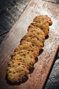 High angle view of cookies on table