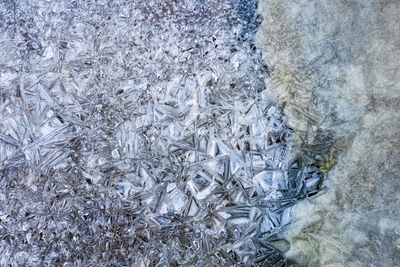 High angle view of snow covered field
