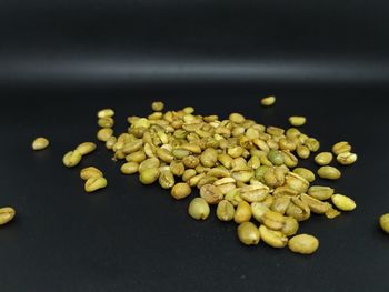High angle view of eggs on table against black background