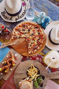 High angle view of food on table