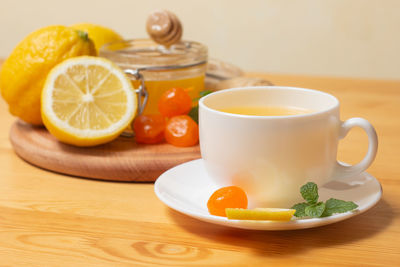 Close-up of tea served on table