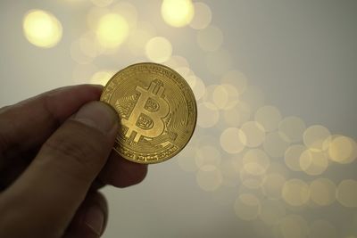 Close-up of hand holding coins