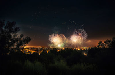 Fireworks over the city for holiday or independence day