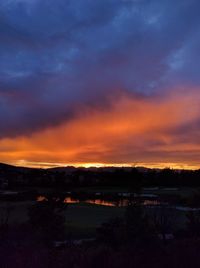 Scenic view of landscape against dramatic sky