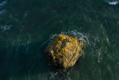 Top view drone image of a sea stack at the oregon coast