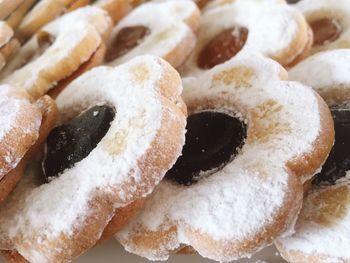 Close-up of cookies covered with powdered sugar