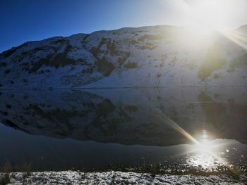 Scenic view of lake against sky during sunny day