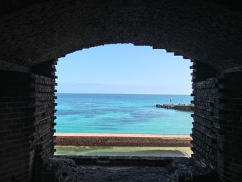 Scenic view of sea against sky seen through window