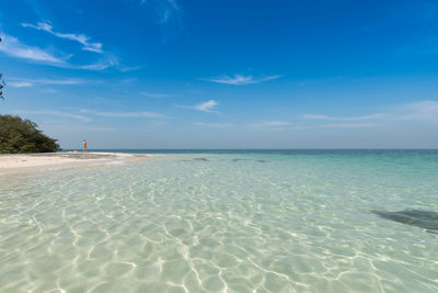 Scenic view of sea against blue sky