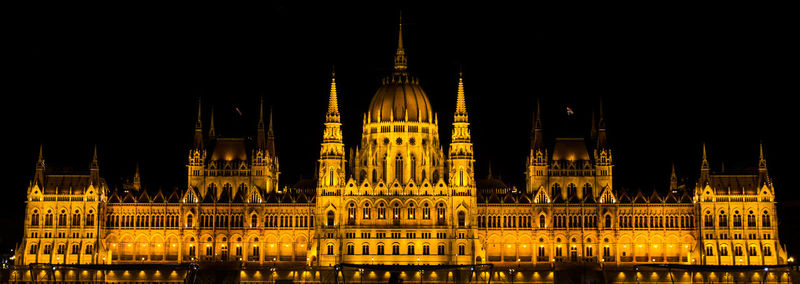 Panoramic view of illuminated city against sky at night