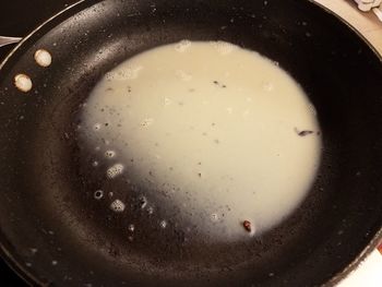 High angle view of cooking in pan