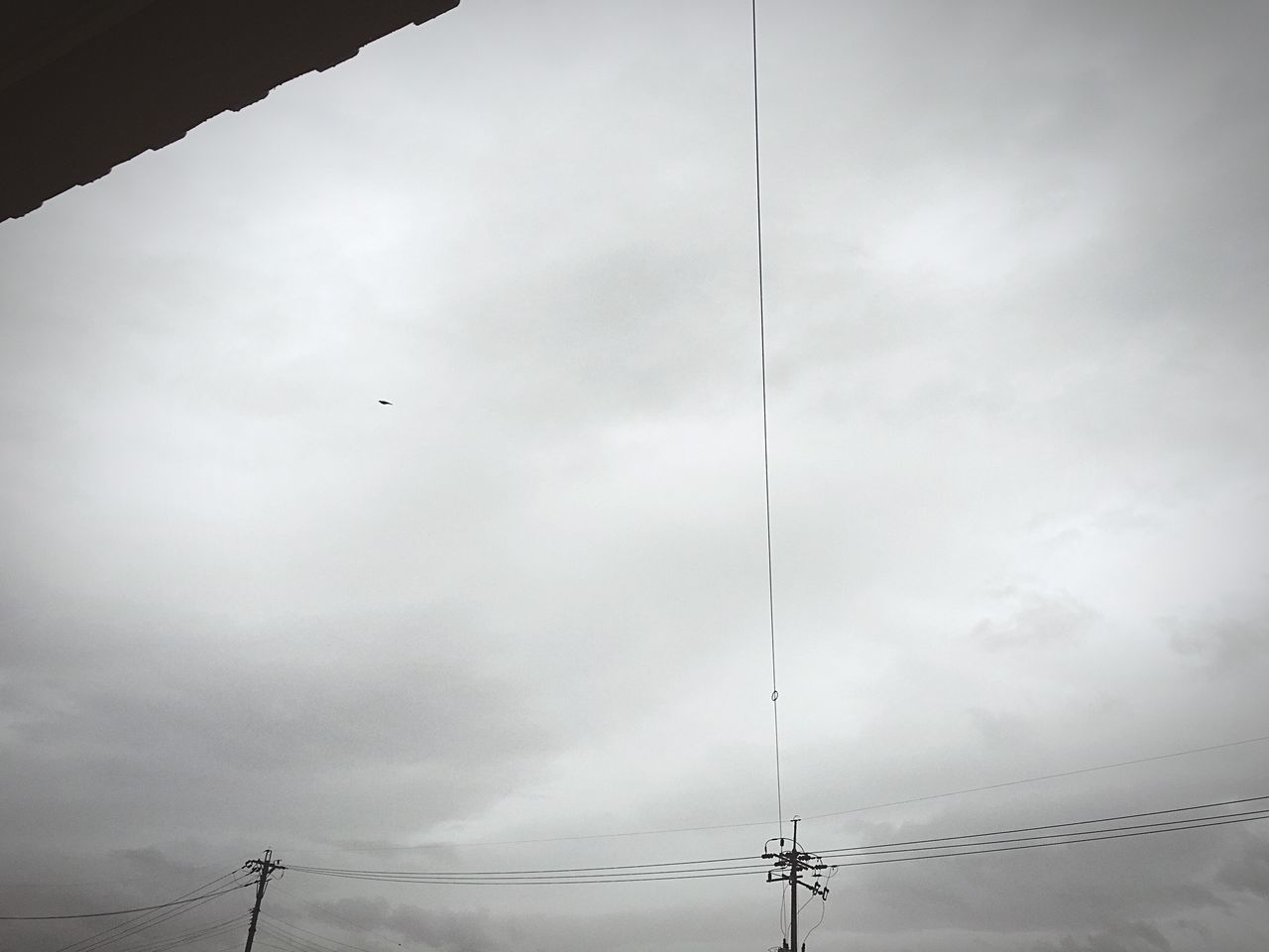 low angle view, power line, sky, electricity, fuel and power generation, cloud - sky, technology, electricity pylon, cable, connection, power supply, cloudy, silhouette, bird, weather, overcast, street light, pole, nature, outdoors