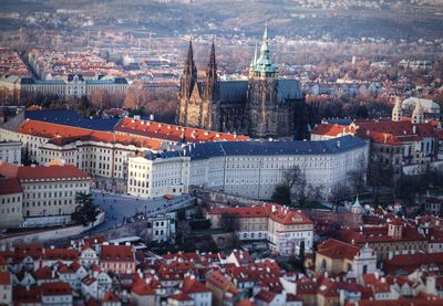 High angle view of buildings in city