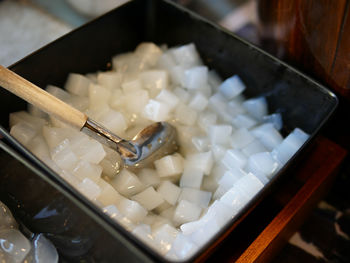 Coconut jelly in black bowl