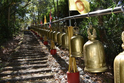 Row of metal railing against temple