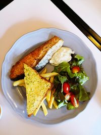 High angle view of food in plate