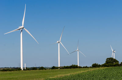 Landscape of energy efficient wind turbine at the countryside near tarariras, colonia