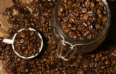 High angle view of coffee beans on table