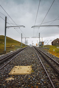 Railway in gornergrat mountains near zermatt, swiss alps. adventure in switzerland, europe.