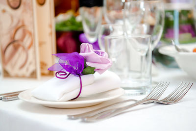 Close-up of flower in plate on table