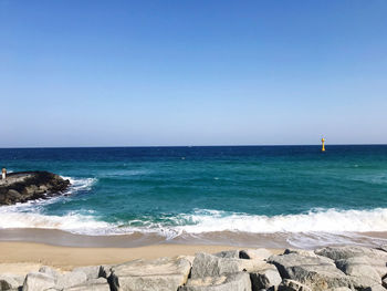 Scenic view of sea against clear sky