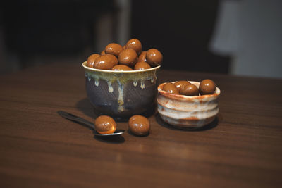 Close-up of fruits in bowl on table